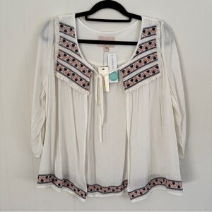 Skies Are Blue Embroidered Tie Neck Kimono